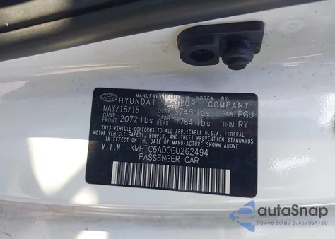 2016 Hyundai Veloster z USA, uszkodzony, nr VIN KMHTC6AD0GU262494